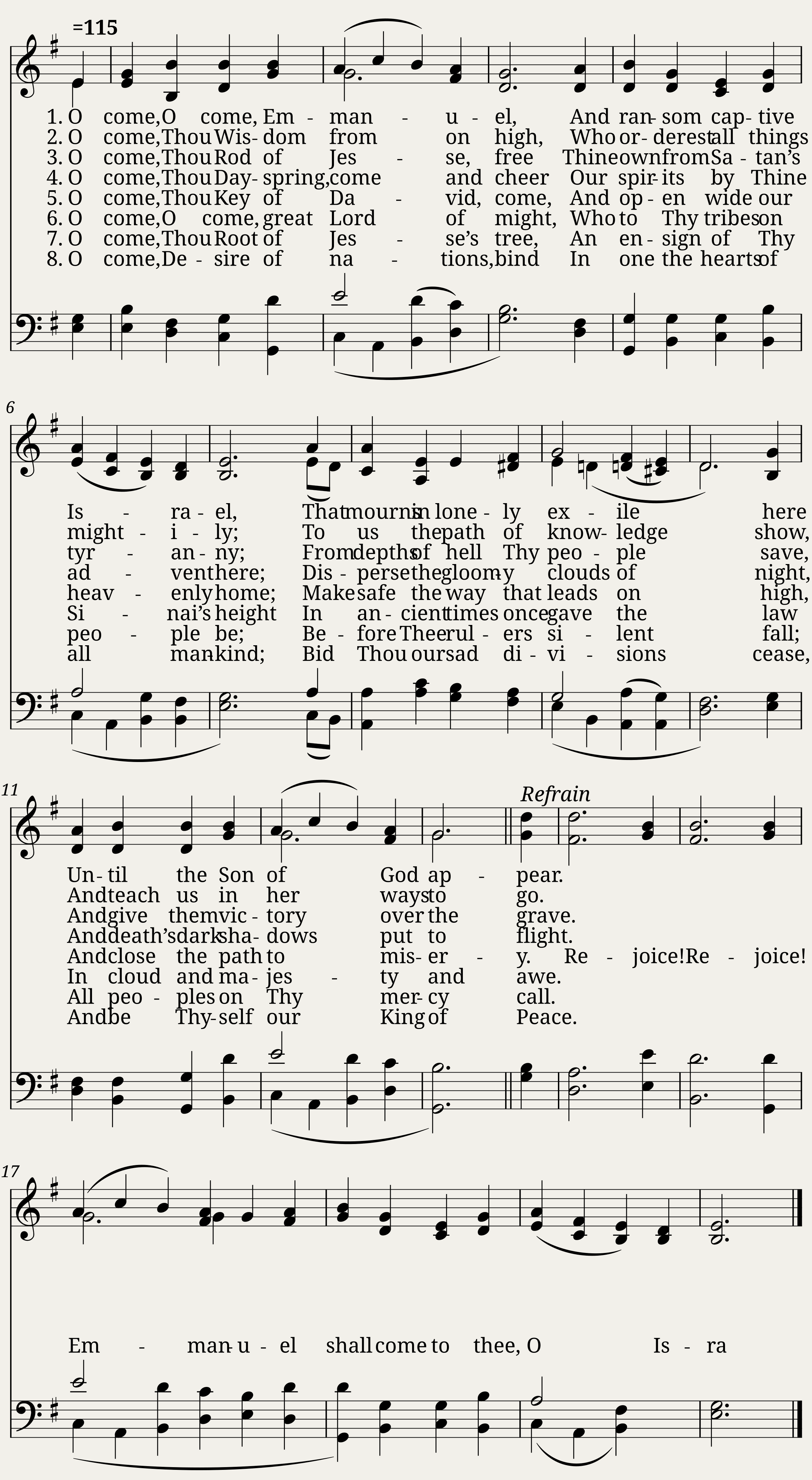 O come o come emmanuel - Veni Emmanuel 15th Century processional of French Franciscan nuns (the setting for the funeral hymn Libera me). Arranged by Thomas Helmore in the Hymnal Noted
