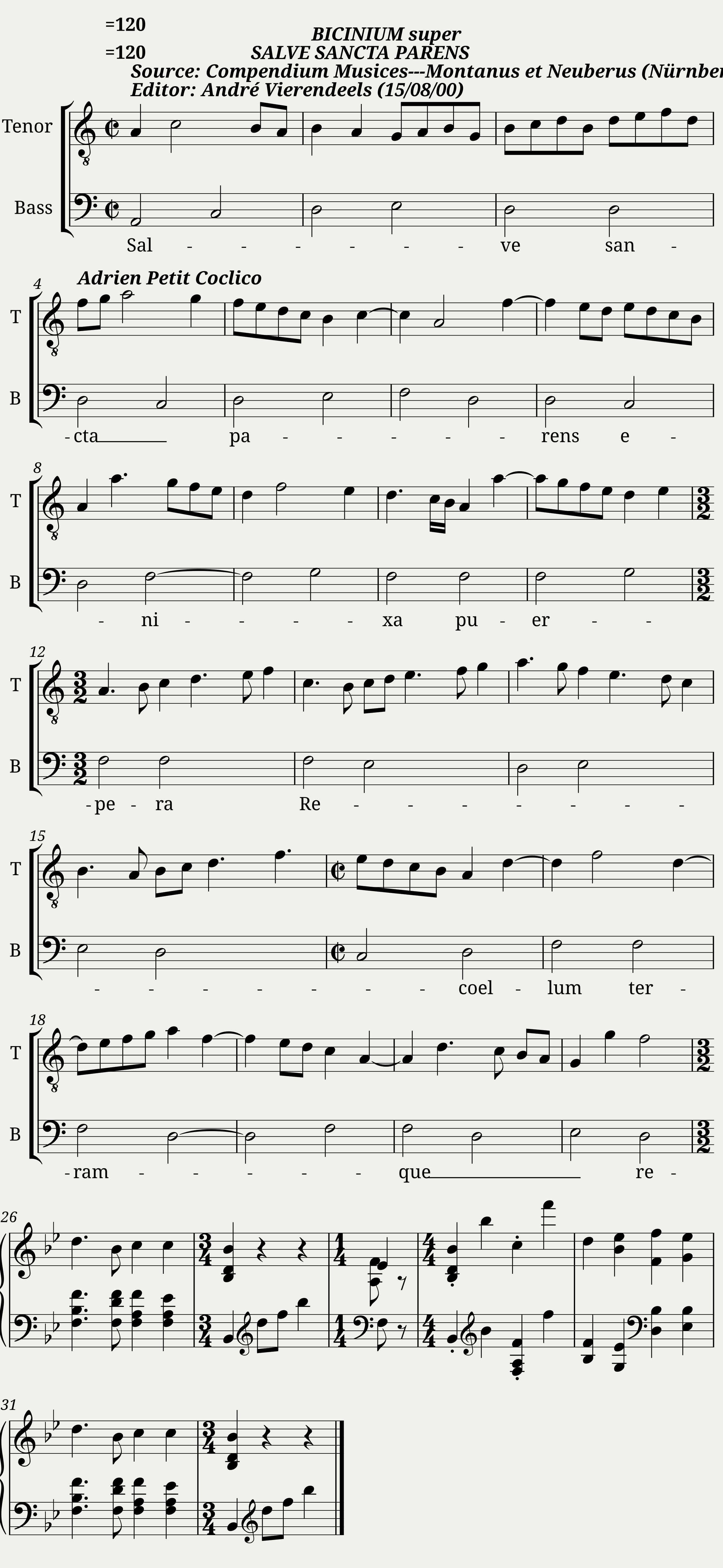 Bicinium super Salve sancta parens - Adrianus Petit Coclico