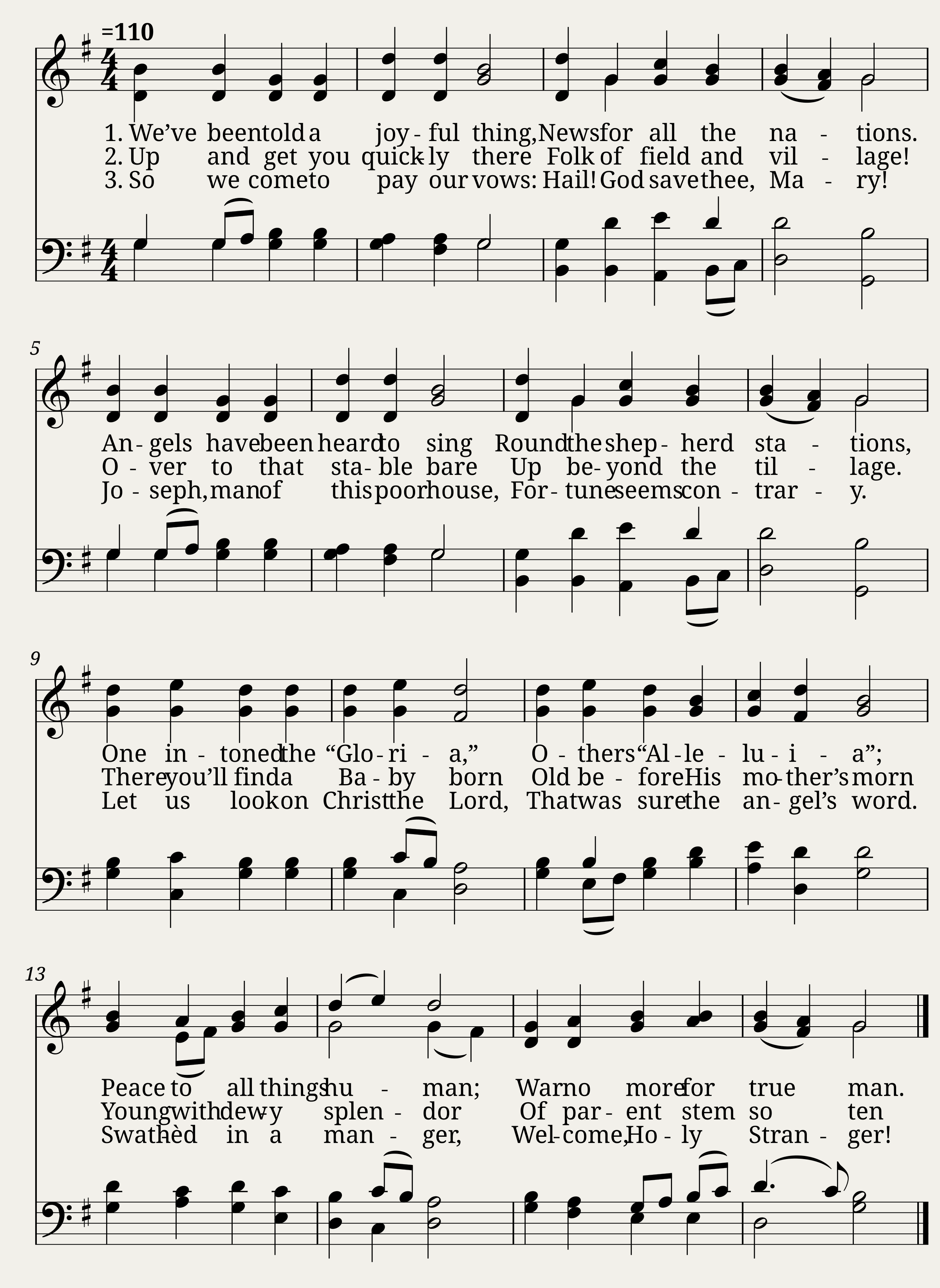 Weve been told a joyful thing - Evidently an old French carol from the Besançon region (On vint de nous aipoutha). Translated from French to English by John OConnor.