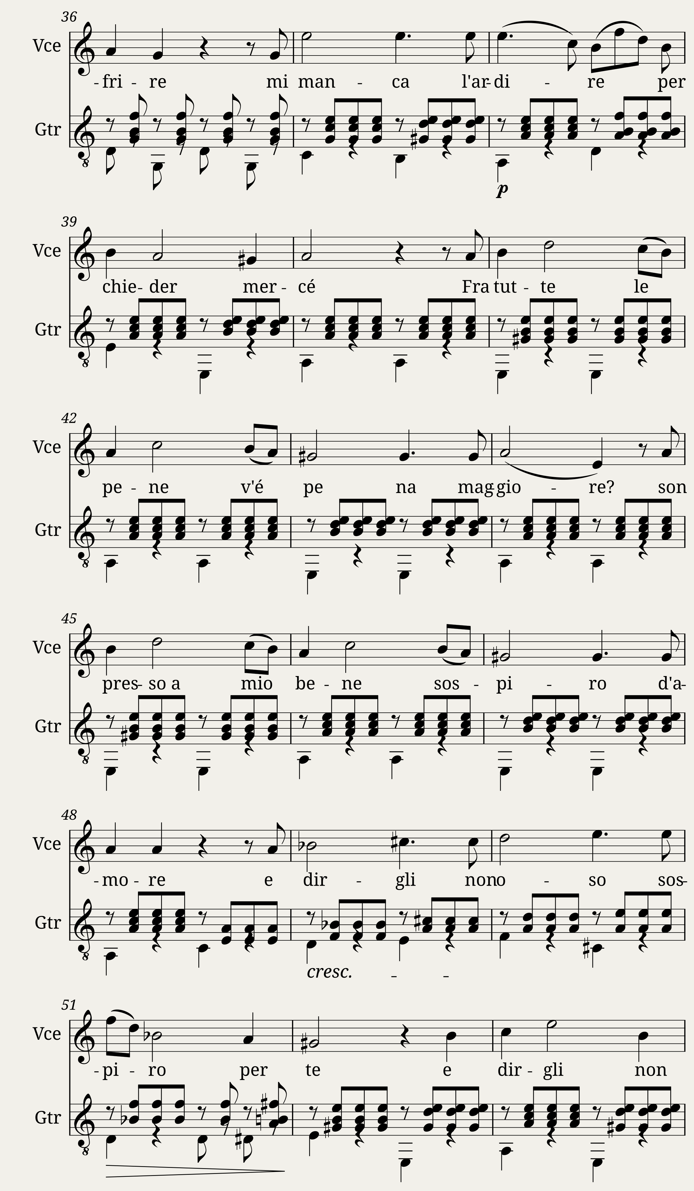 Fra Tutte le pene for high voice and guitar — 3/4