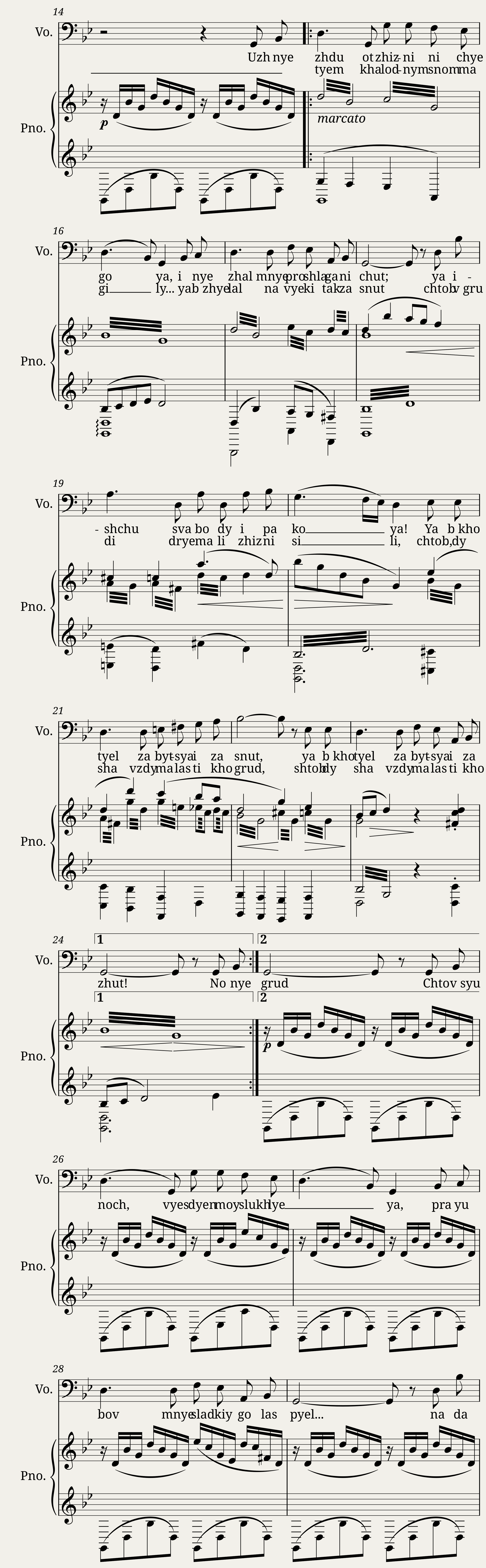 Alone I set out on the road (ÐÑÑÐ¾ÐÑ Ð¾ÐÐÐ½ Ñ Ð½Ð ÐÐ¾ÑÐ¾Ð³Ñ) for bass voice in G-minor — 2/3